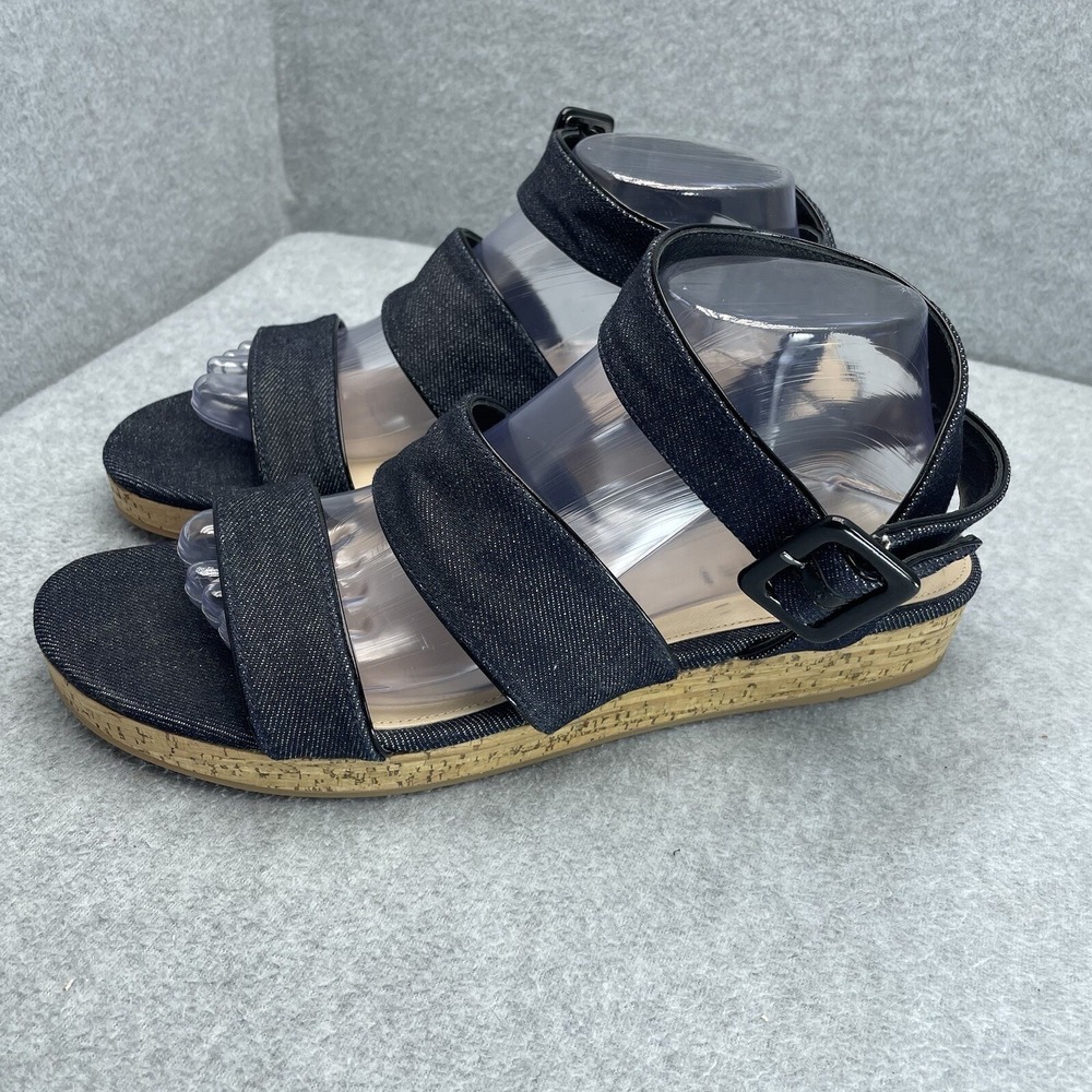 Via Spiga Dianne Women's Size 11 Platform Denim Wedge Sandals Ankle Strap